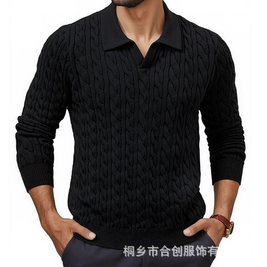 Herren Strickpullover mit strukturiertem Zopfmuster und Kragen Heidi-Mode