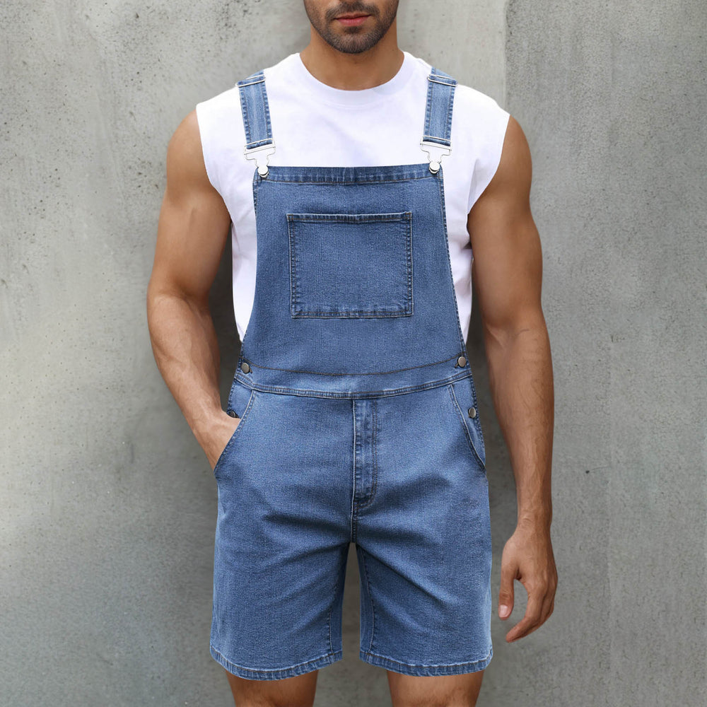 Herren Latzshorts aus Baumwoll-Denim mit praktischen Taschen und verstellbaren Trägern Heidi-Mode