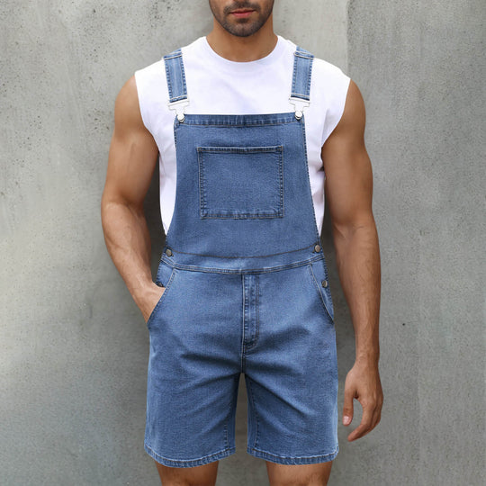 Herren Latzshorts aus Baumwoll-Denim mit praktischen Taschen und verstellbaren Trägern Heidi-Mode