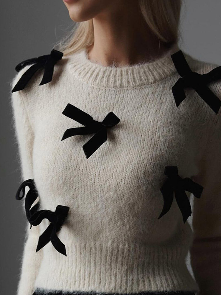 Damen Strickpullover mit verspielten Schleifendetails Heidi-Mode