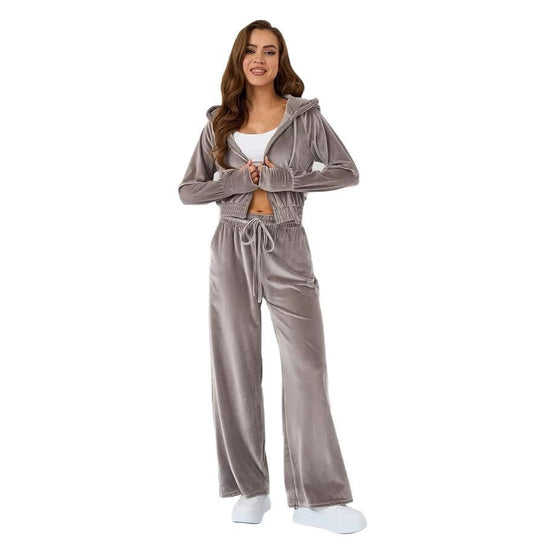 Damen Luxuriöses Fleece-Loungewear-Set mit Kapuze und lockerer Passform Heidi-Mode
