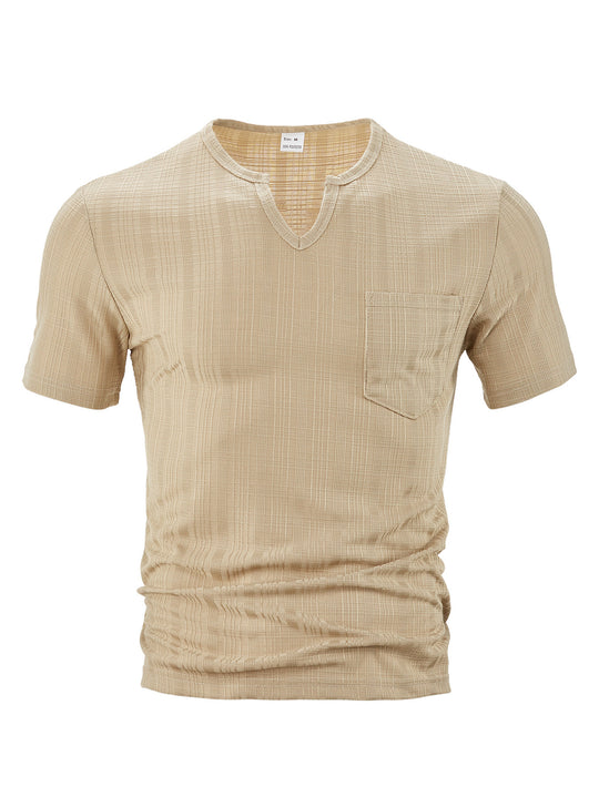 Herren Kurzarm T-Shirt mit V-Ausschnitt und Brusttasche Heidi-Mode