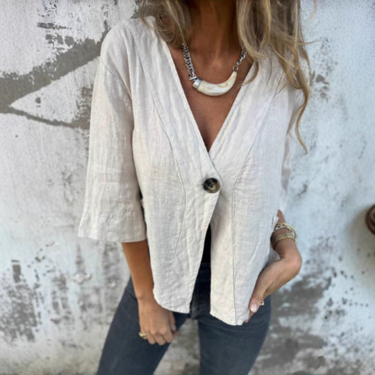 Damen Leichtes Leinenblazer mit kurzer Arm Heidi-Mode