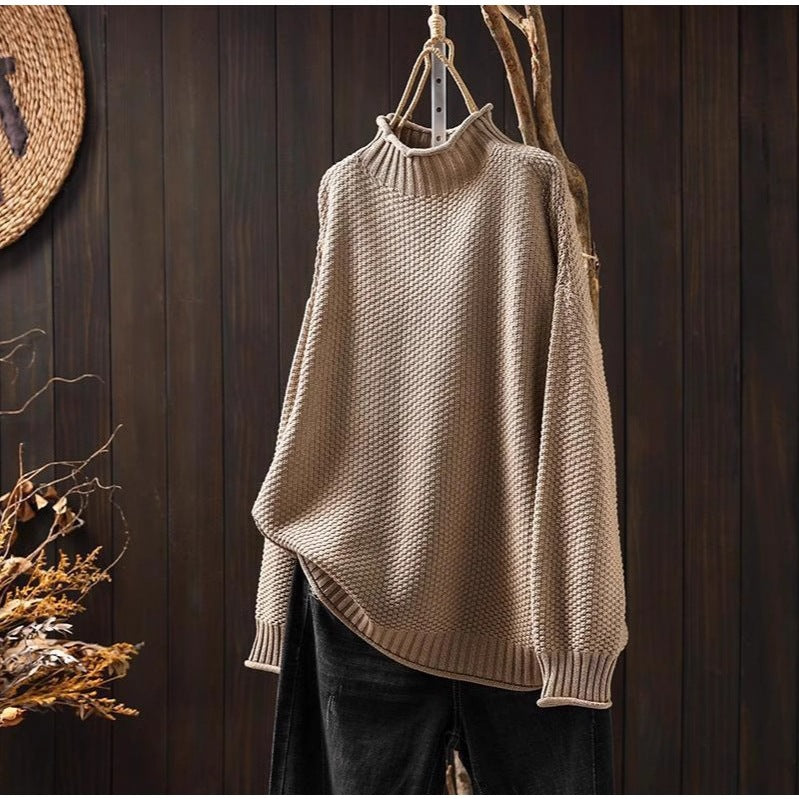 Damen Oversized Strickpullover mit hohem Kragen Heidi-Mode