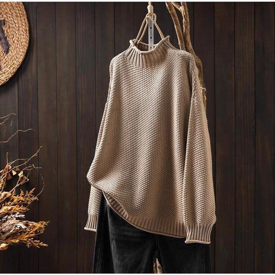 Damen Oversized Strickpullover mit hohem Kragen Heidi-Mode