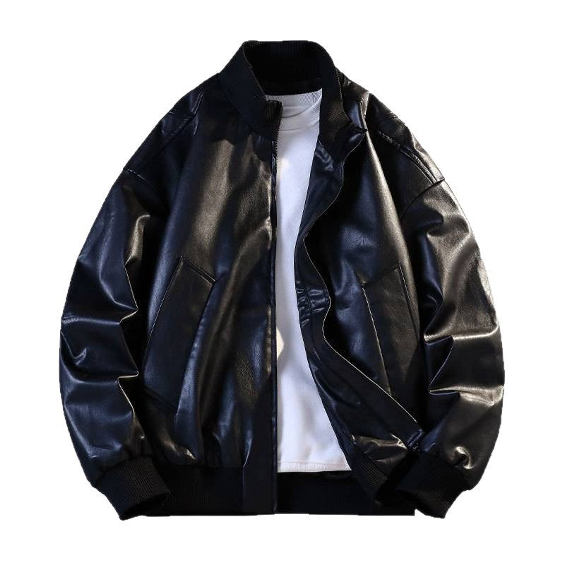 Herren Kunstleder Bomberjacke mit elastischen Rippbündchen und praktischen Taschen Heidi-Mode