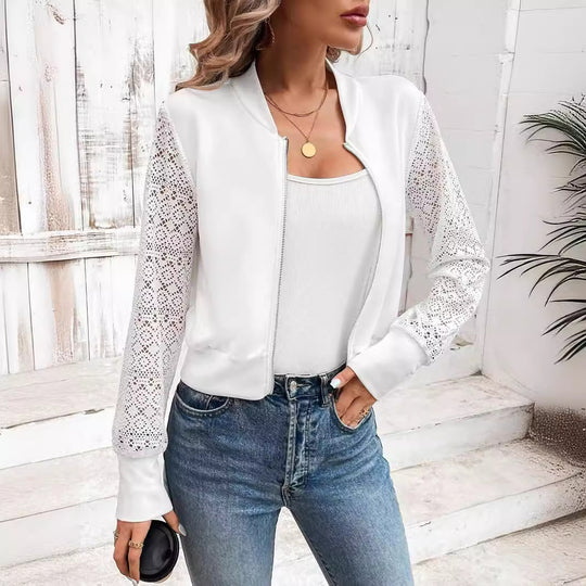 Damen Bomberjacke mit Spitze und elastischen Bündchen Heidi-Mode