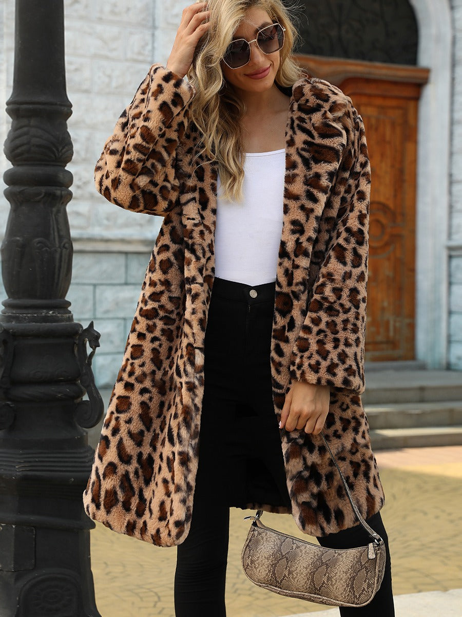 Damen Eleganter Leopardenmuster Mantel aus Kunstfell Heidi-Mode
