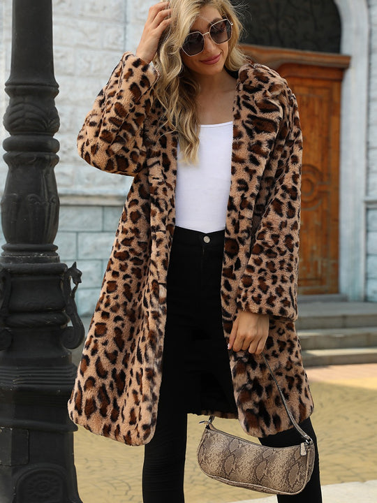 Damen Eleganter Leopardenmuster Mantel aus Kunstfell Heidi-Mode