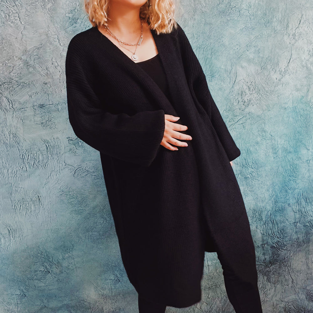 Damen Oversized Strickjacke mit tiefem V-Ausschnitt und lässigem Schnitt Heidi-Mode
