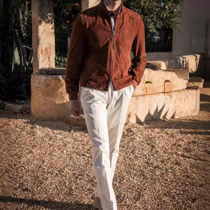 Herren elegante Wildlederjacke mit Stehkragen und seitlichen Eingrifftaschen Heidi-Mode