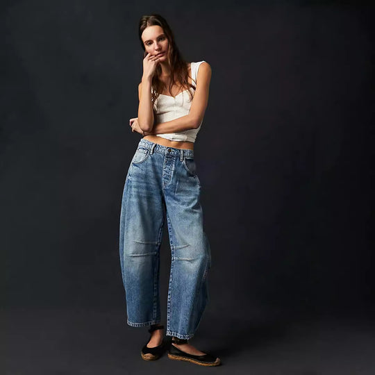 Damen Oversized Jeans im lässigen Schnitt mit modischen Details Heidi-Mode