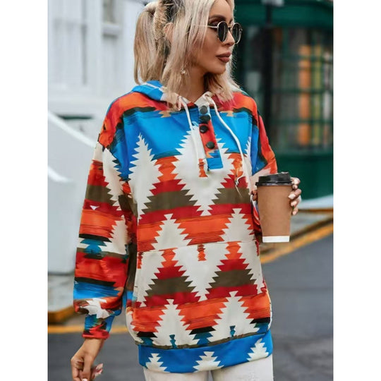 Damen Relaxed Fit Bohemian Grafik Hoodie Heidi-Mode