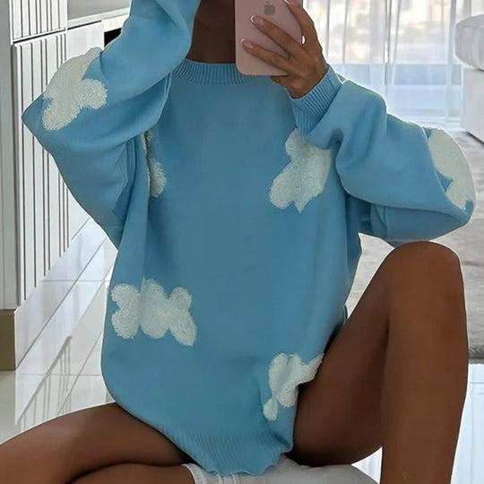 Damen lässiger Pullover mit wolkenartigen Mustern Heidi-Mode