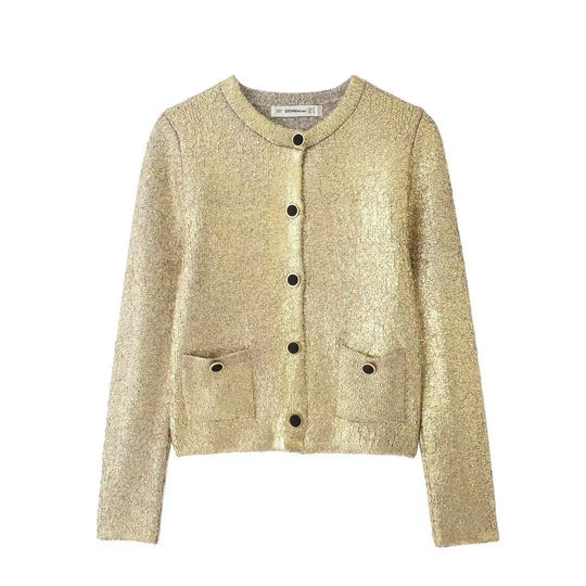 Damen Elegante Strickjacke mit luxuriösem Glitzer und praktischen Taschen Heidi-Mode