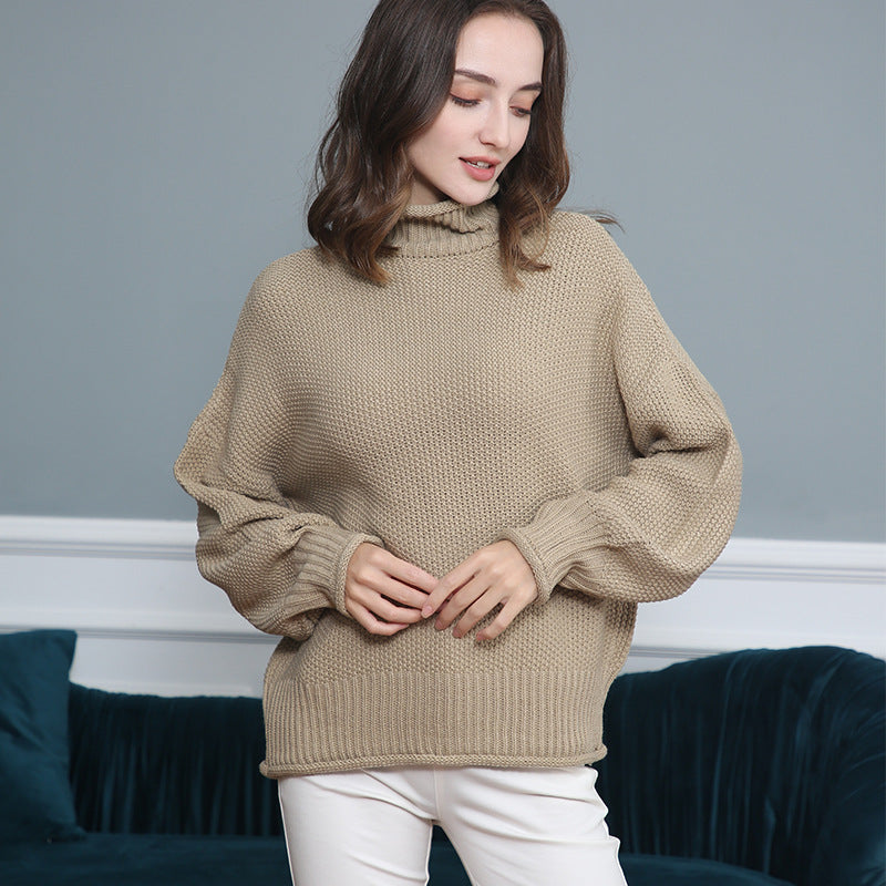 Damen modischer Pullover mit hohem Kragen und strukturierter Textur Heidi-Mode