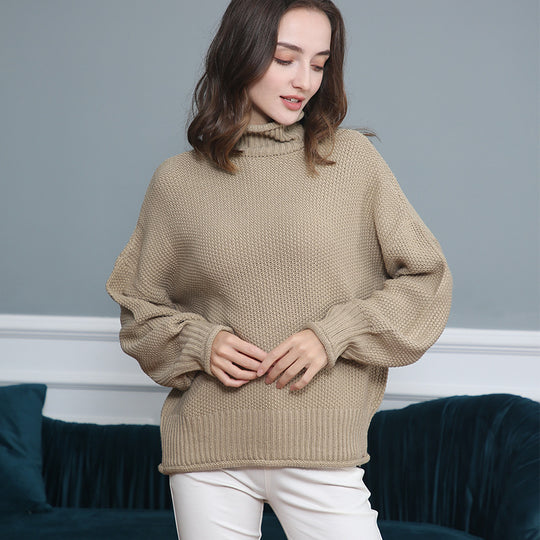 Damen modischer Pullover mit hohem Kragen und strukturierter Textur Heidi-Mode