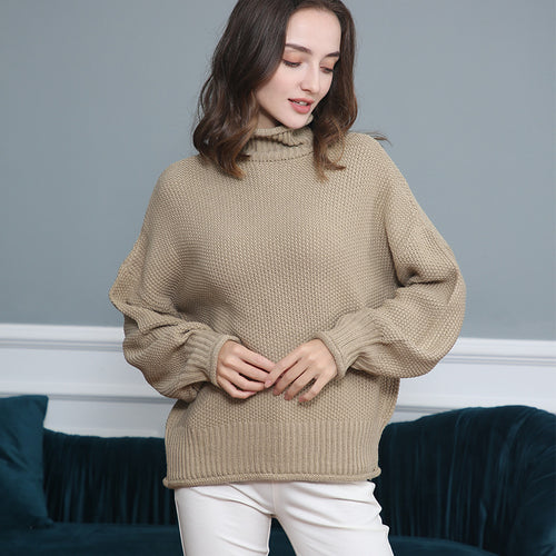 Damen modischer Pullover mit hohem Kragen und strukturierter Textur Heidi-Mode
