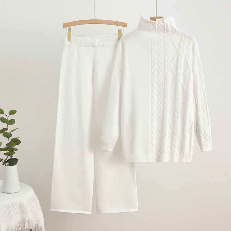 Damen gemütliches Strick-Loungewear-Set mit hochgeschlossenem Kragen Heidi-Mode