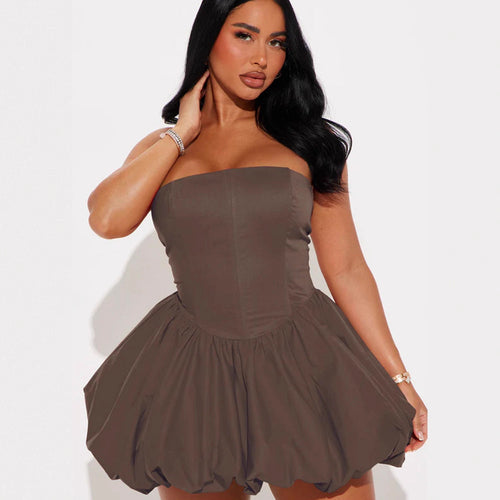 Damen Trägerloses Babydoll-Kleid mit voluminösem Saum Heidi-Mode