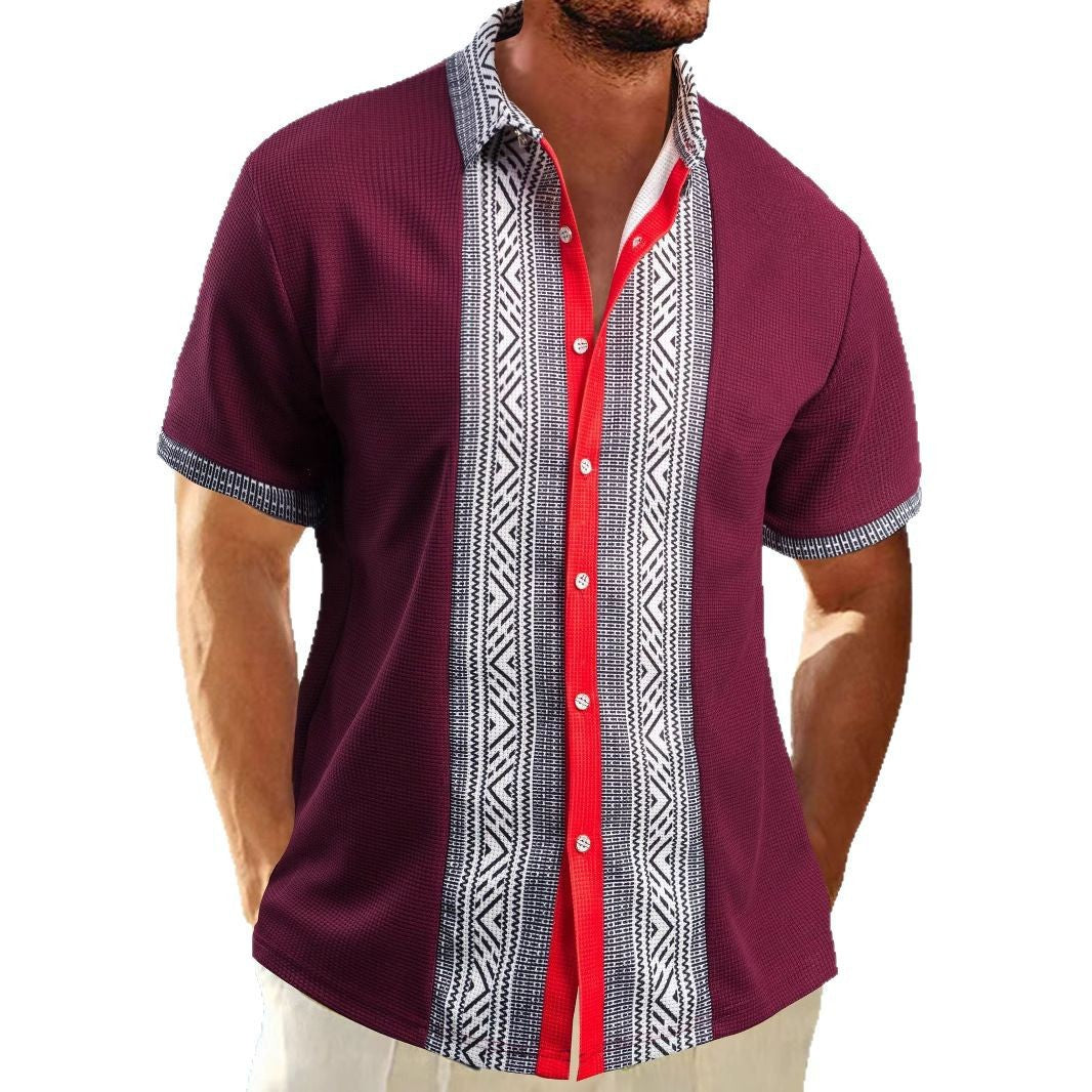 Herren Kurzarm-Hemd mit geometrischem Muster und modischem Kentkragen Heidi-Mode