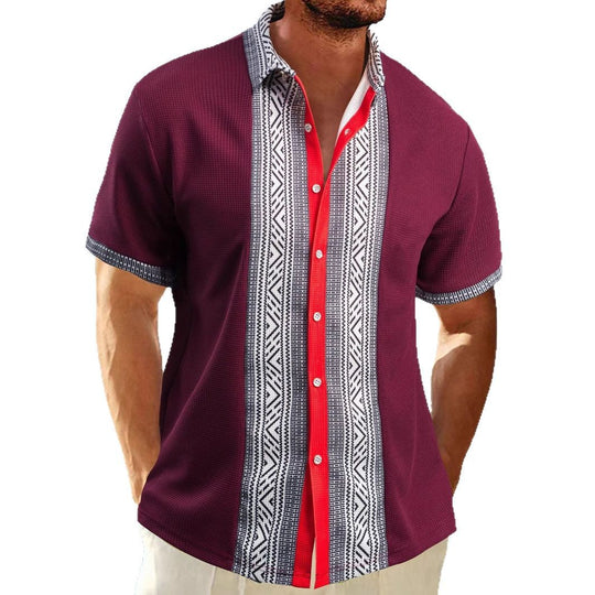 Herren Kurzarm-Hemd mit geometrischem Muster und modischem Kentkragen Heidi-Mode
