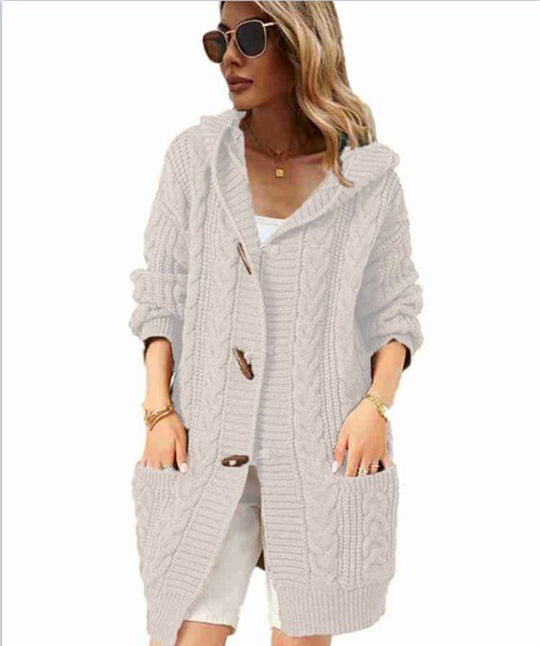 Damen Strickjacke mit Kapuze und Knopfdetails Heidi-Mode