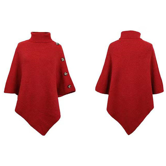 Damen Strick-Poncho mit steigendem Kragen und dekorativen Knopfdetails Heidi-Mode