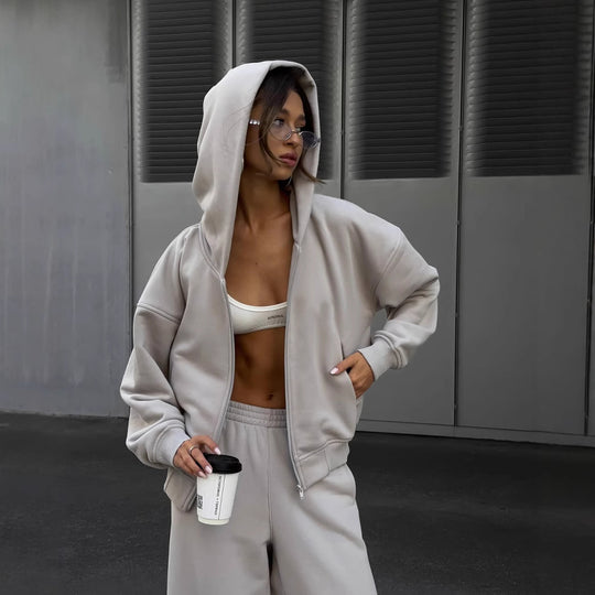 Damen Sportlicher Oversized Hoodie und weite Jogginghose Set Heidi-Mode