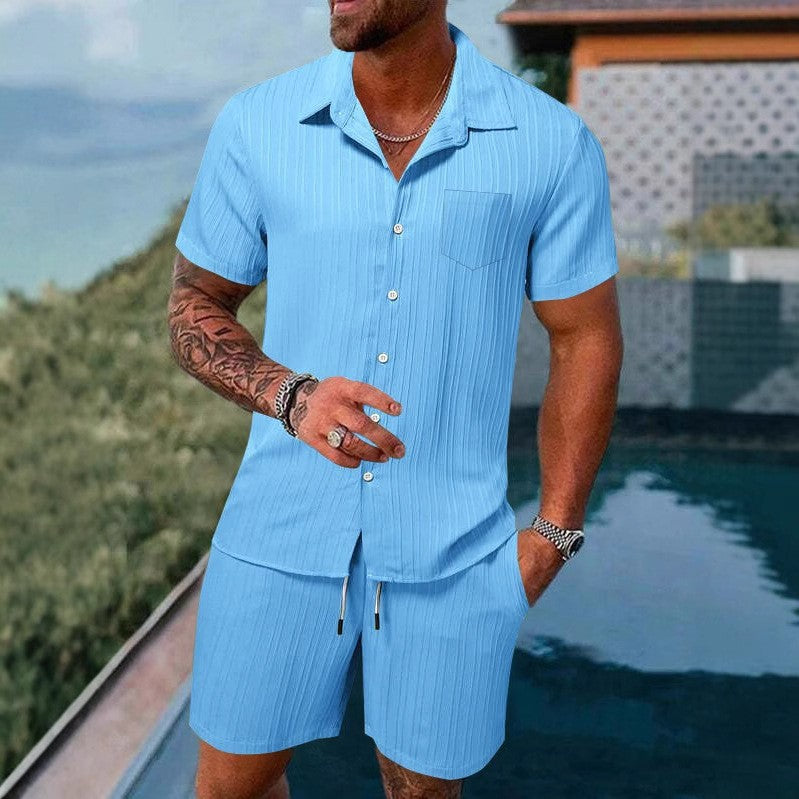 Herren Kurzarm Hemd und Shorts Set mit strukturiertem Design Heidi-Mode