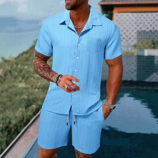Herren Kurzarm Hemd und Shorts Set mit strukturiertem Design Heidi-Mode