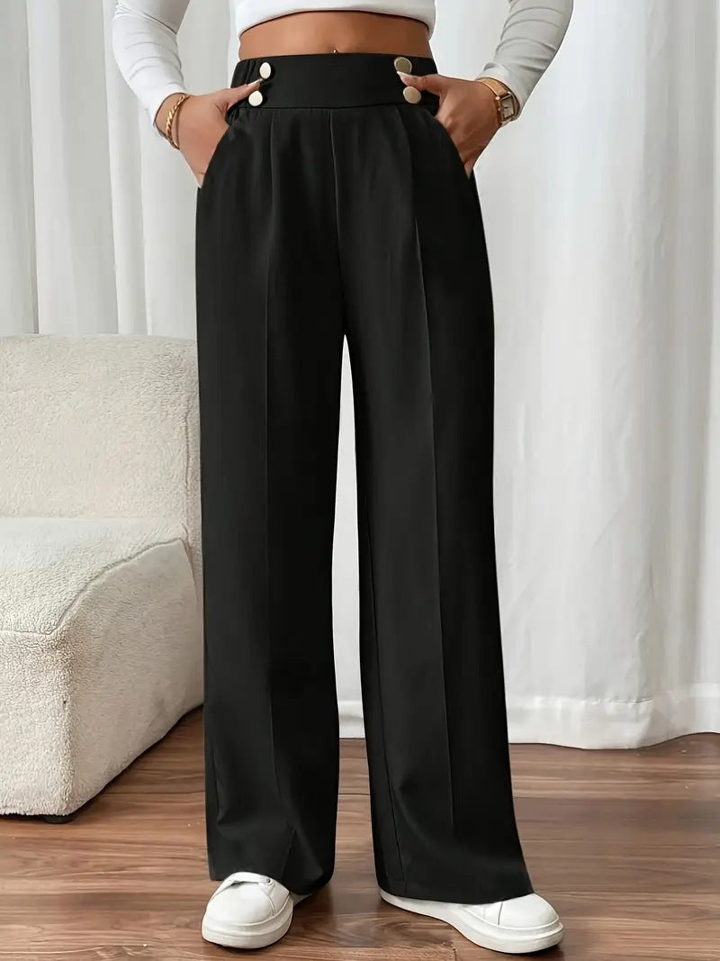 Damen Weite Hose mit dekorativen Knöpfen Heidi-Mode