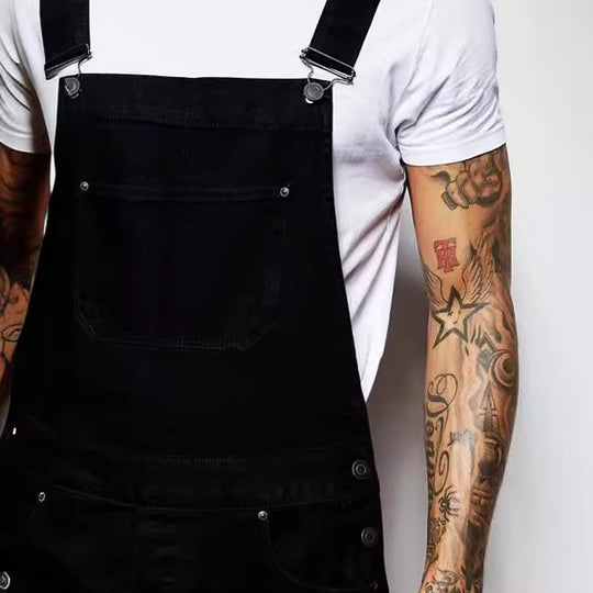 Herren lässige Denim-Latzhose mit verstellbaren Trägern und moderner Passform Heidi-Mode