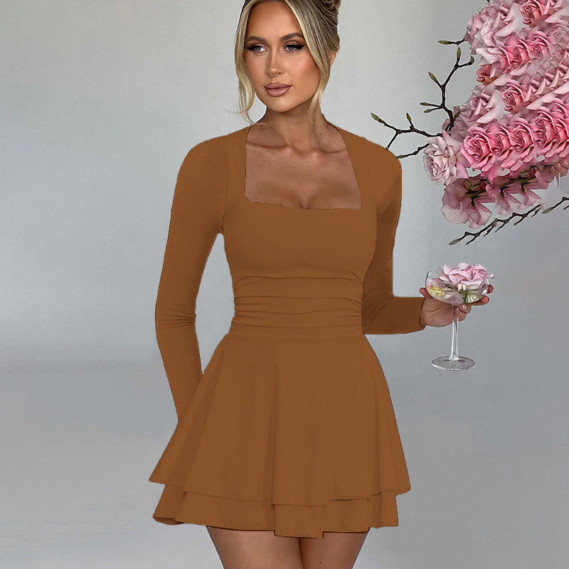 Damen Mini-Kleid mit langem Arm und verführerischem Rüschensaum Heidi-Mode