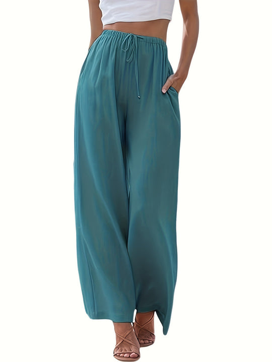 Damen Weite Palazzo-Hose mit elastischem Bund und praktischen Taschen Heidi-Mode