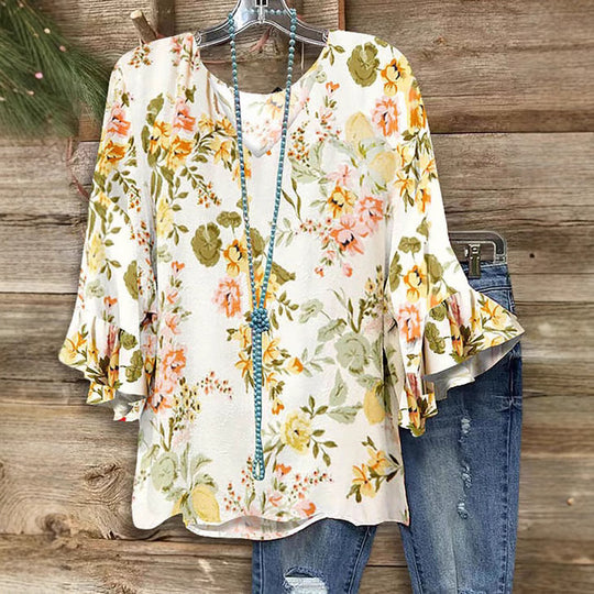 Damen Bluse mit floralem Muster und Rüschendetails Heidi-Mode