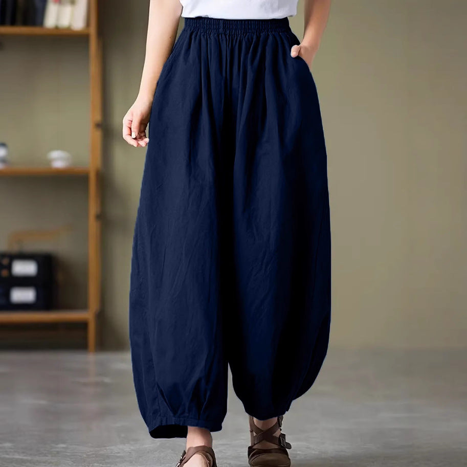 Damen Bequeme lockere Harem-Hose mit elastischem Bund Heidi-Mode