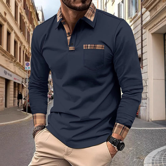 Herren Polohemden mit kariertem Kragen und Brusttasche Heidi-Mode