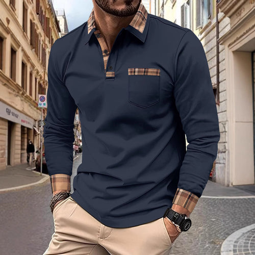 Herren Polohemden mit kariertem Kragen und Brusttasche Heidi-Mode