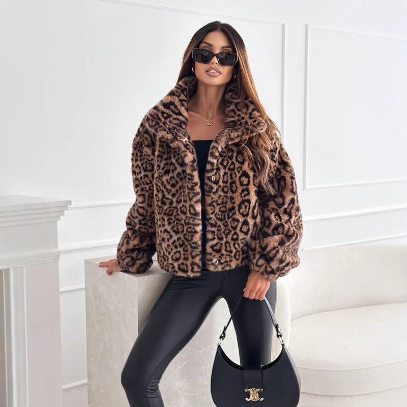 Damen kuschelige Leopardenfell Jacke Heidi-Mode