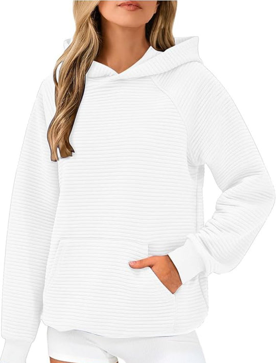 Damen Kuscheliger Waffelpullover mit Kapuze und Kängurutasche Heidi-Mode