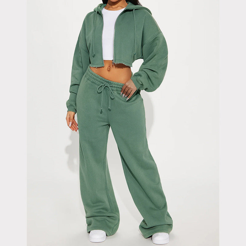 Damen Sportliches Fleece-Set mit cropped Hoodie und weitem Schnitt Heidi-Mode