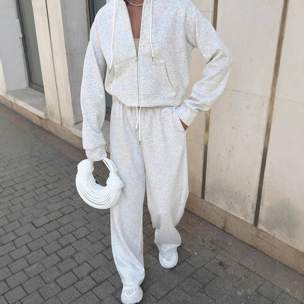 Damen lässiges Jogginganzug-Set mit cropped Hoodie und weitem Hosen Heidi-Mode