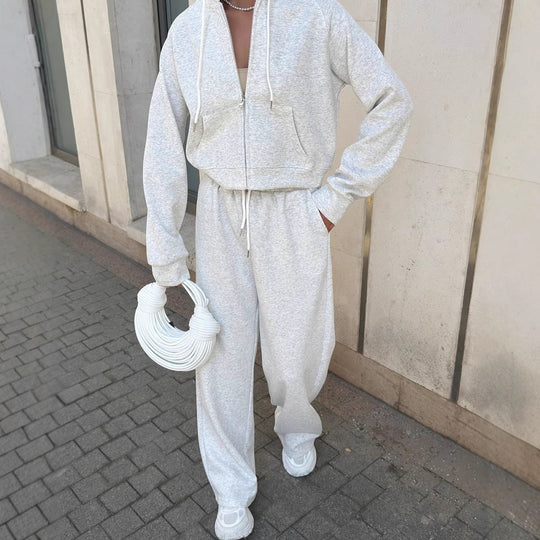 Damen lässiges Jogginganzug-Set mit cropped Hoodie und weitem Hosen Heidi-Mode