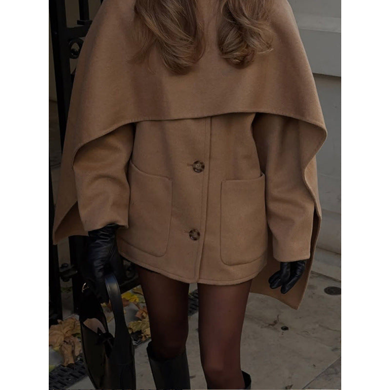 Damen elegante Wolljacke mit übergroßem Kragen Heidi-Mode