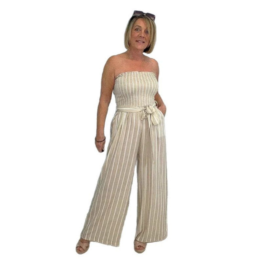 Damen Eleganter Jumpsuit mit gestreiftem Design und Gürtel Heidi-Mode