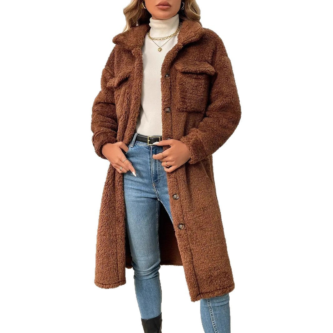 Damen Teddyfell Mantel mit praktischen Taschen und übergroßem Schnitt Heidi-Mode