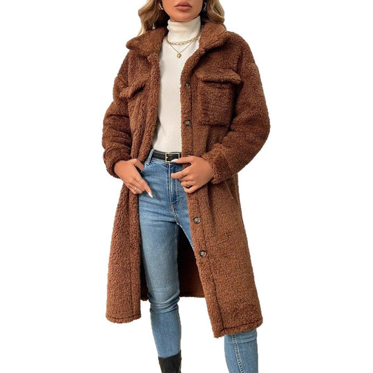 Damen Teddyfell Mantel mit praktischen Taschen und übergroßem Schnitt Heidi-Mode