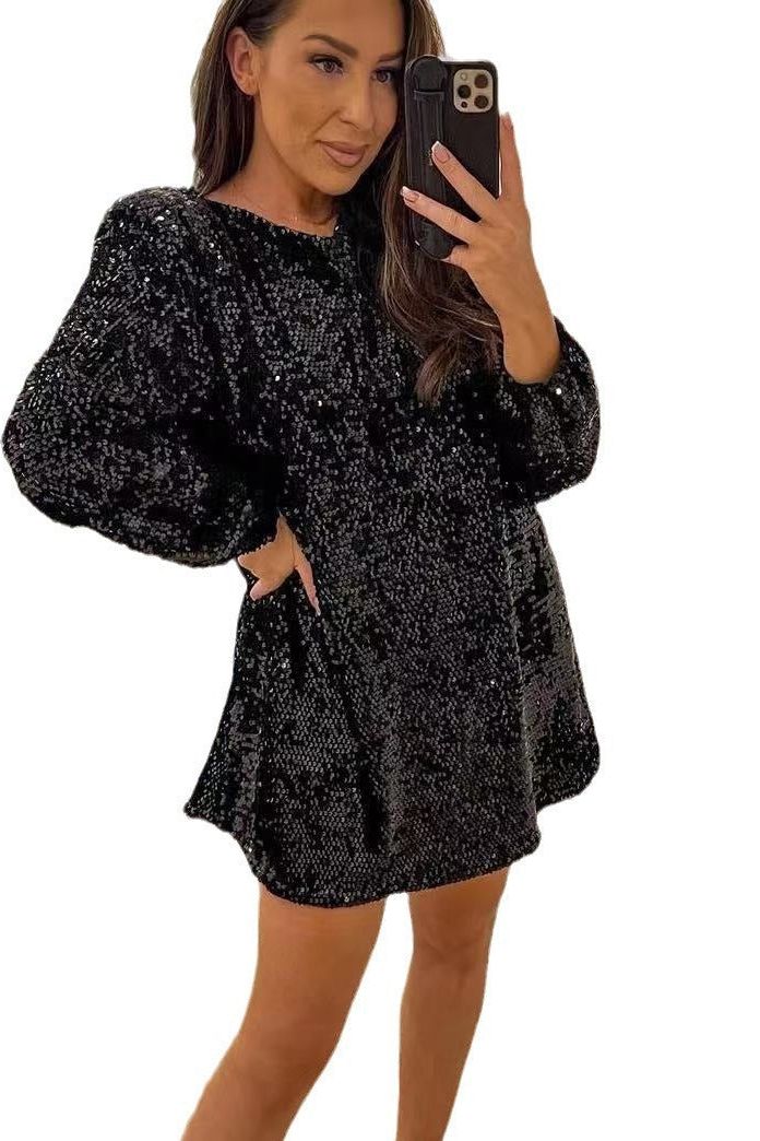 Heidi-Mode | Langarm Loser Paillettenkleid