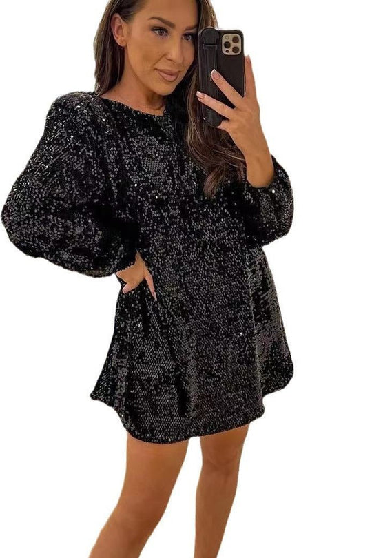 Heidi-Mode | Langarm Loser Paillettenkleid